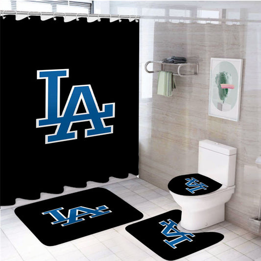 Los Angeles La On Black 4Pcs Bathroom Set Shower Curtain