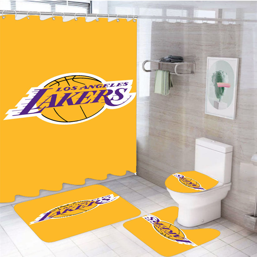 Los Angeles Lakers Logo Orange 4Pcs Bathroom Set Shower Curtain