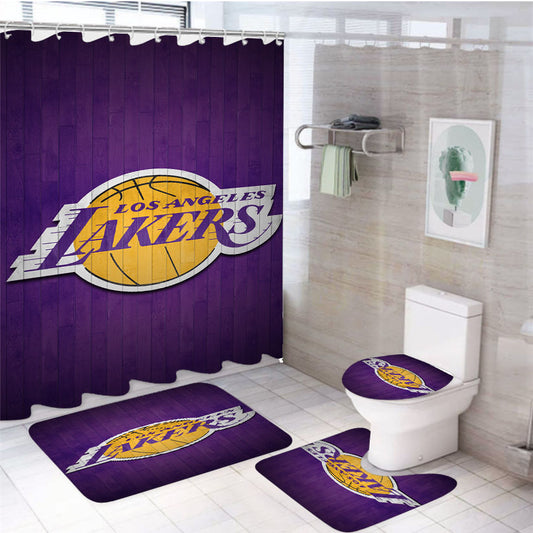 Los Angeles Lakers Wood Logo 4Pcs Bathroom Set Shower Curtain
