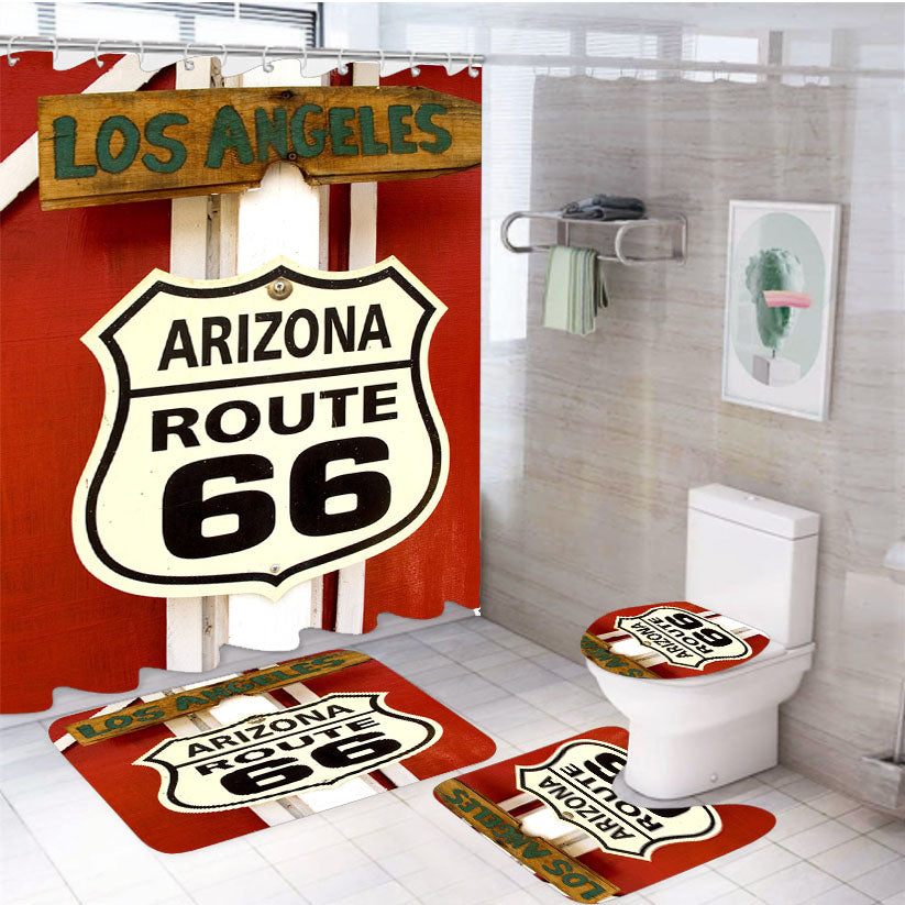 Los Angeles Route 66 4Pcs Bathroom Set Shower Curtain