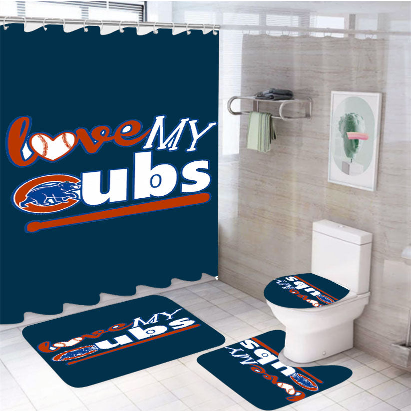Love My Chicago Cubs 4Pcs Bathroom Set Shower Curtain