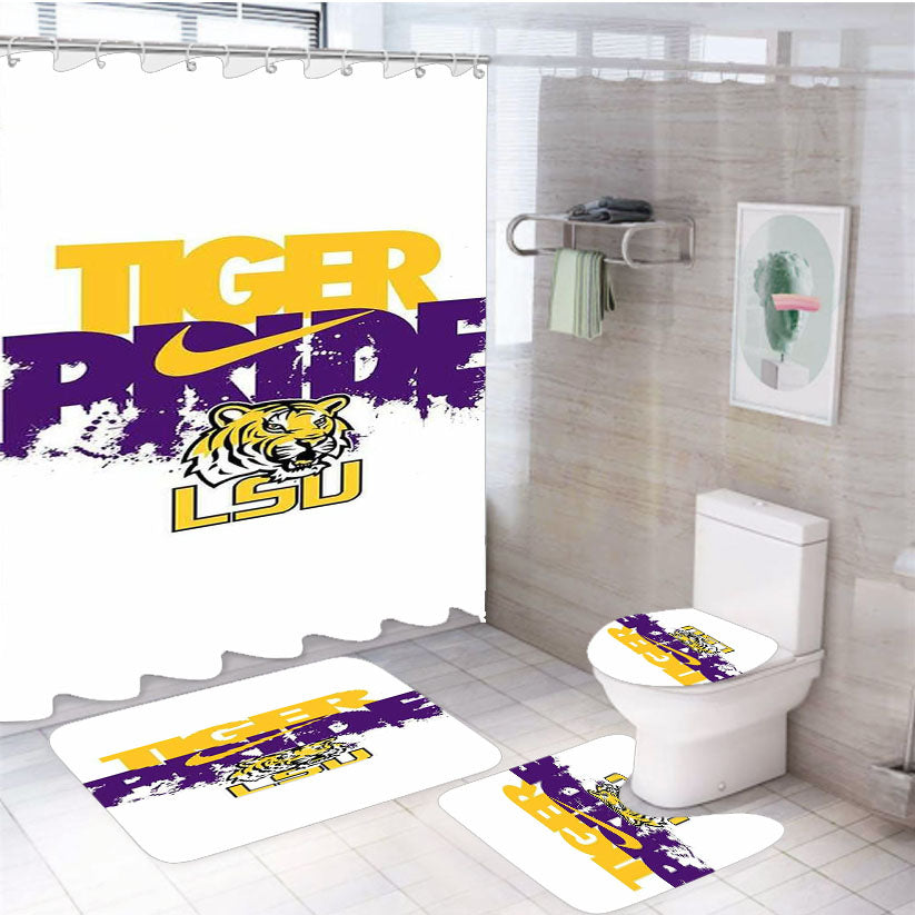 Lsu Tigers Nike Logo 4Pcs Bathroom Set Shower Curtain