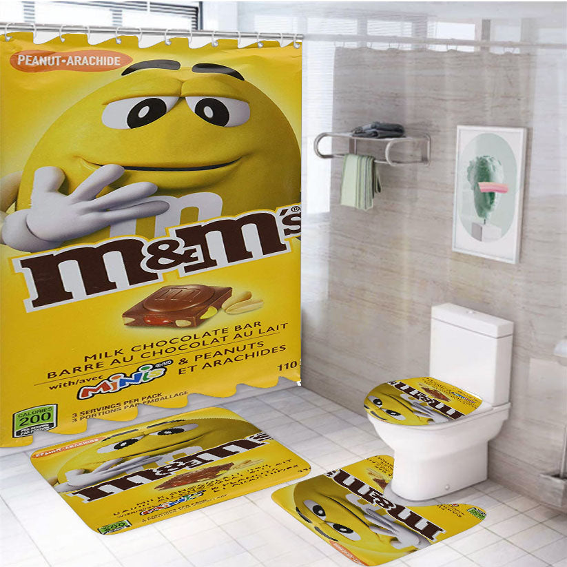 M&M Minis And Peanuts Milk Chocolate Bar 4Pcs Bathroom Set Shower Curtain