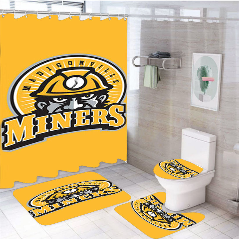 Madisonn Ville Miner Baseball Logo Gold 4Pcs Bathroom Set Shower Curtain