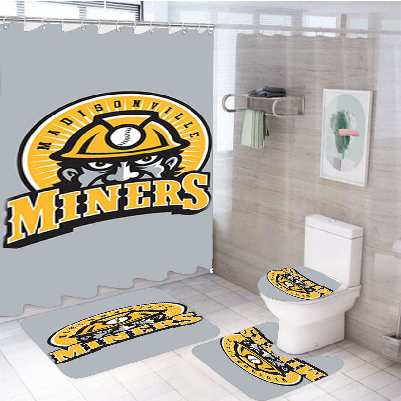Madisonn Ville Miner Baseball Logo Gray 4Pcs Bathroom Set Shower Curtain