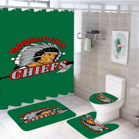 Massapequa Chiefs Baseball Logo Green 4Pcs Bathroom Set Shower Curtain