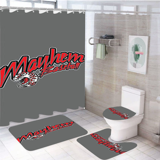 Mayhem Baseball Logo Gray 4Pcs Bathroom Set Shower Curtain