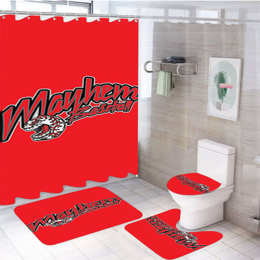 Mayhem Baseball Logo Red 4Pcs Bathroom Set Shower Curtain