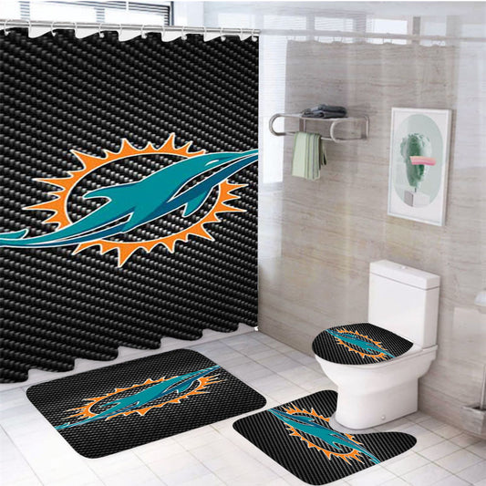 Miami Dolphins Carbon Fiber 4Pcs Bathroom Set Shower Curtain