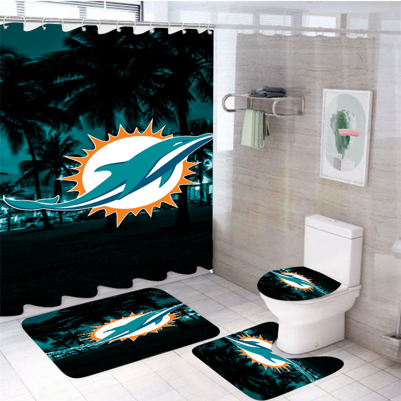 Miami Dolphins Emblem 4Pcs Bathroom Set Shower Curtain