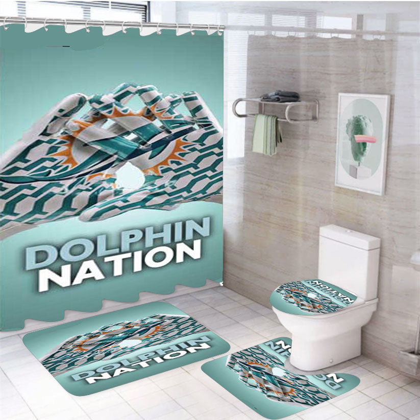Miami Dolphins Gloves Nation 4Pcs Bathroom Set Shower Curtain