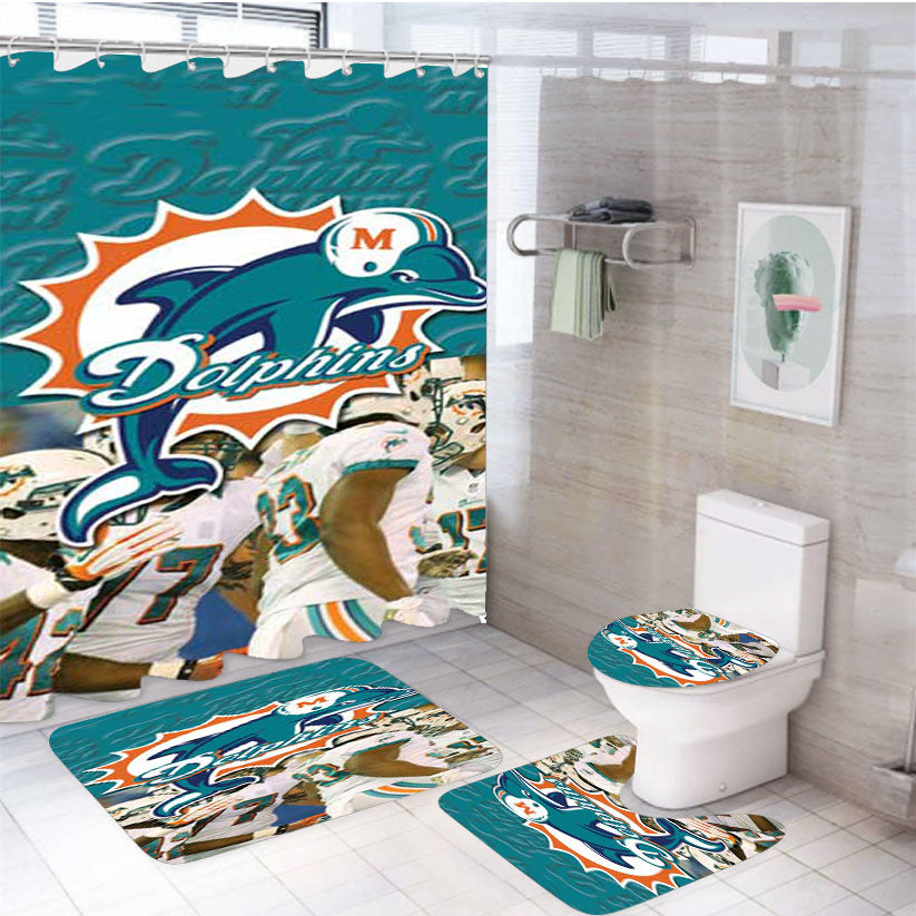 Miami Dolphins Halves 4Pcs Bathroom Set Shower Curtain
