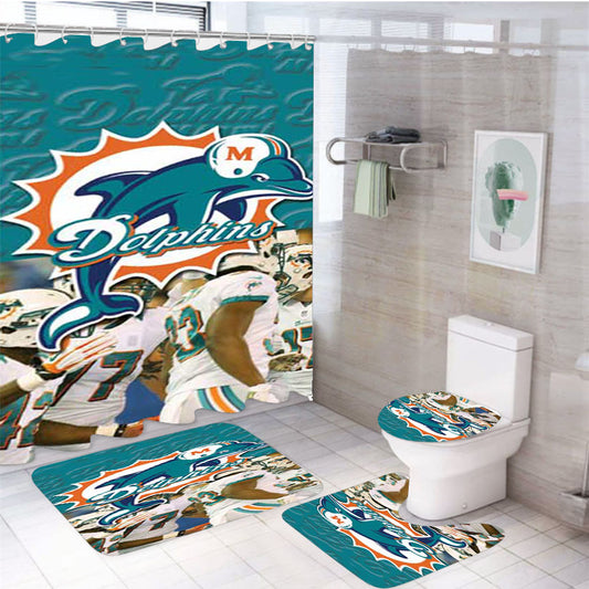 Miami Dolphins Halves 4Pcs Bathroom Set Shower Curtain