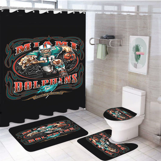 Miami Dolphins Logo 4Pcs Bathroom Set Shower Curtain