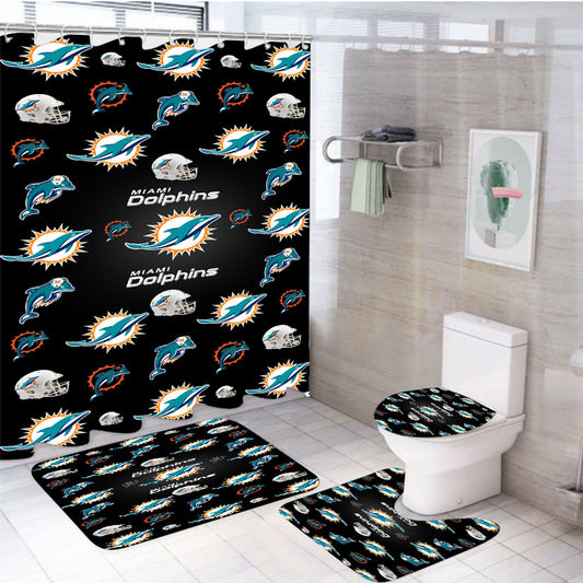 Miami Dolphins Logo Pattern 4Pcs Bathroom Set Shower Curtain