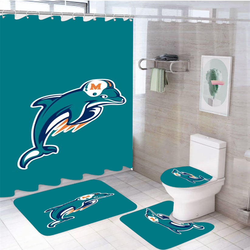Miami Dolphins Mascot 4Pcs Bathroom Set Shower Curtain