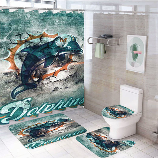 Miami Dolphins Peeling 4Pcs Bathroom Set Shower Curtain