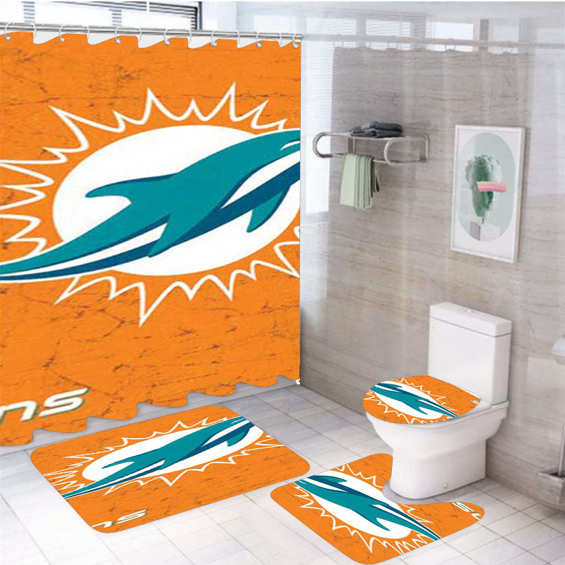Miami Dolphins Rough Orange 4Pcs Bathroom Set Shower Curtain