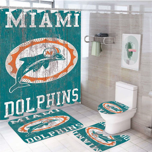 Miami Dolphins Wood Texture Style 4Pcs Bathroom Set Shower Curtain