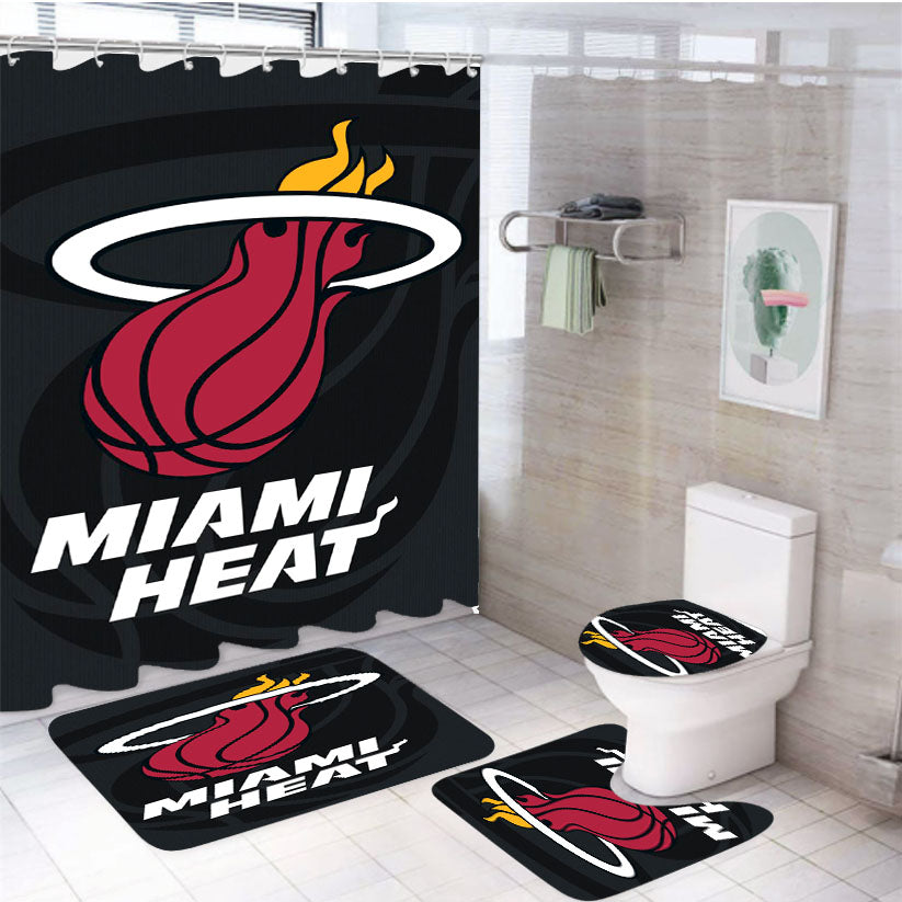 Miami Heat Basket 4Pcs Bathroom Set Shower Curtain