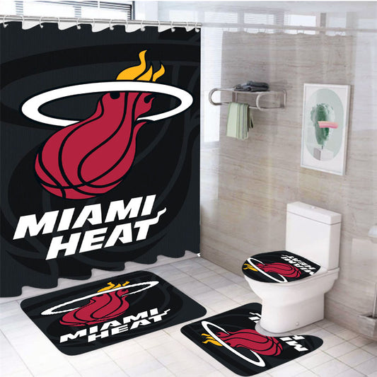 Miami Heat Basket 4Pcs Bathroom Set Shower Curtain