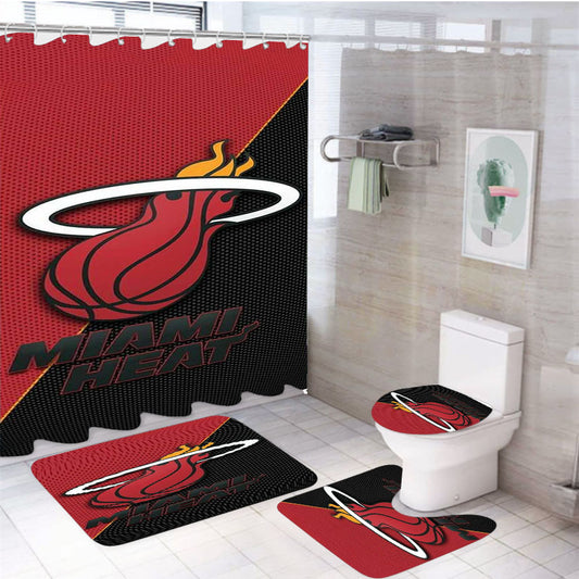 Miami Heat Basketball Logo 4Pcs Bathroom Set Shower Curtain