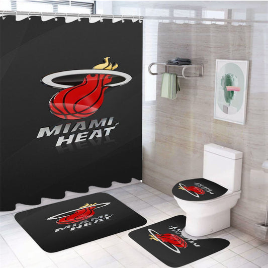 Miami Heat Basketball Team 3D Logo Wallpaper 4Pcs Bathroom Set Shower Curtain