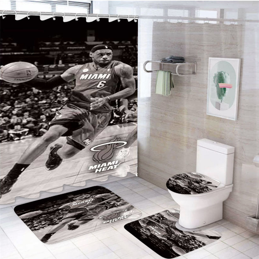 Miami Heat Lebron Running Grey 4Pcs Bathroom Set Shower Curtain