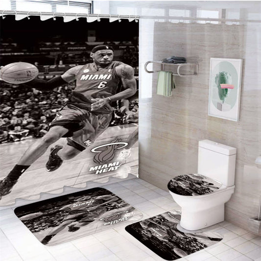 Miami Heat Lebron Running Grey 4Pcs Bathroom Set Shower Curtain