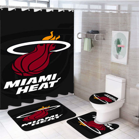 Miami Heat Logo 4Pcs Bathroom Set Shower Curtain