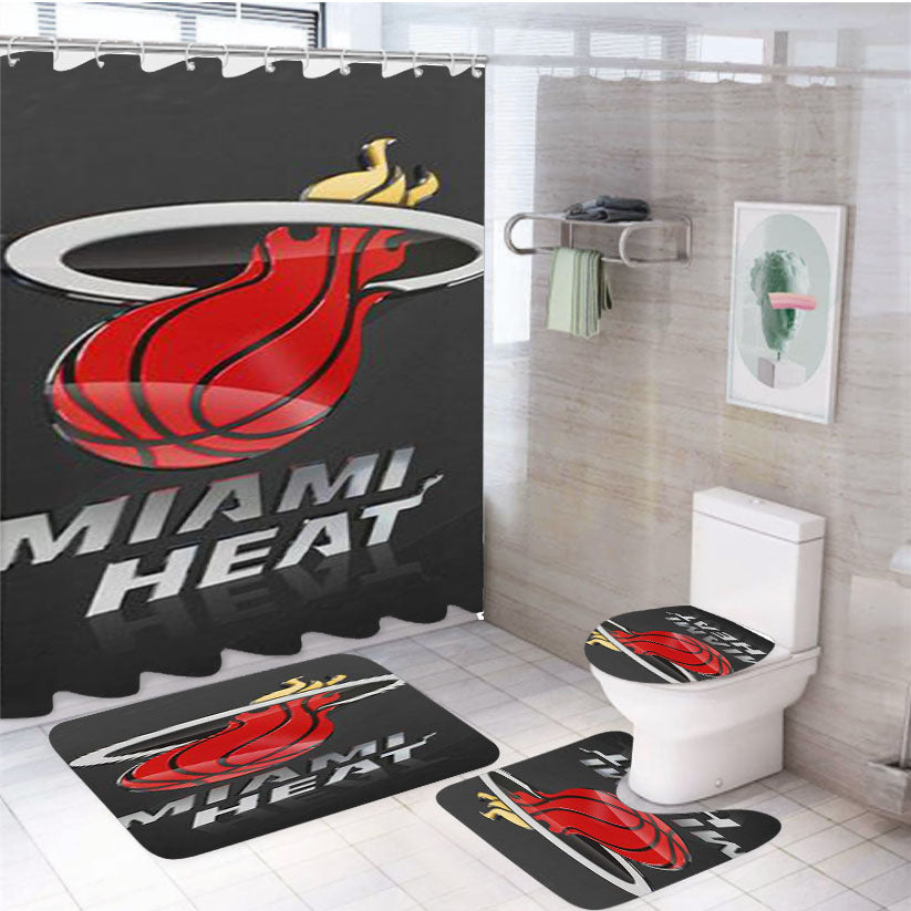 Miami Heat Metal Glossy Logo 4Pcs Bathroom Set Shower Curtain