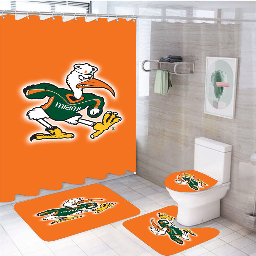 Miami Hurricanes Logo 4Pcs Bathroom Set Shower Curtain
