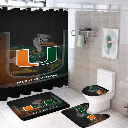 Miami Hurricanes Um 3 4Pcs Bathroom Set Shower Curtain