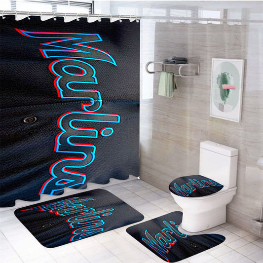 Miami Marlins Baseball Jersey 4Pcs Bathroom Set Shower Curtain