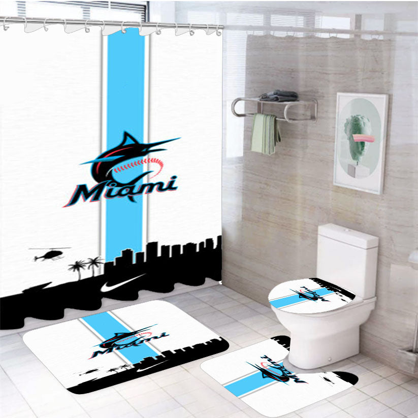 Miami Marlins Mlb 4Pcs Bathroom Set Shower Curtain