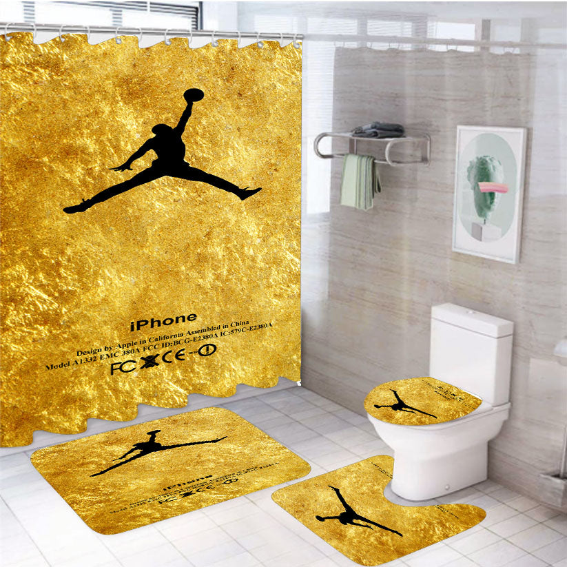 Michael Jordan Golden Gold Pattern 4Pcs Bathroom Set Shower Curtain