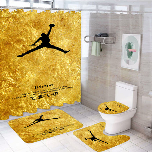 Michael Jordan Golden Gold Pattern 4Pcs Bathroom Set Shower Curtain