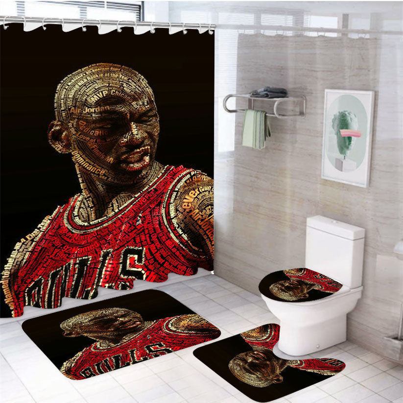 Michael Jordan Typhograpy 4Pcs Bathroom Set Shower Curtain