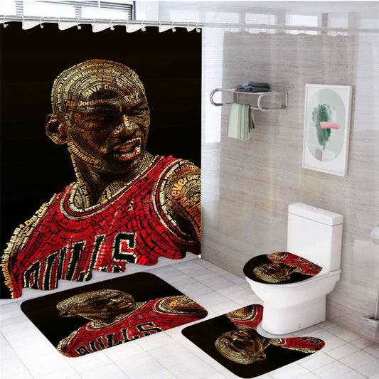 Michael Jordan Typhograpy 4Pcs Bathroom Set Shower Curtain