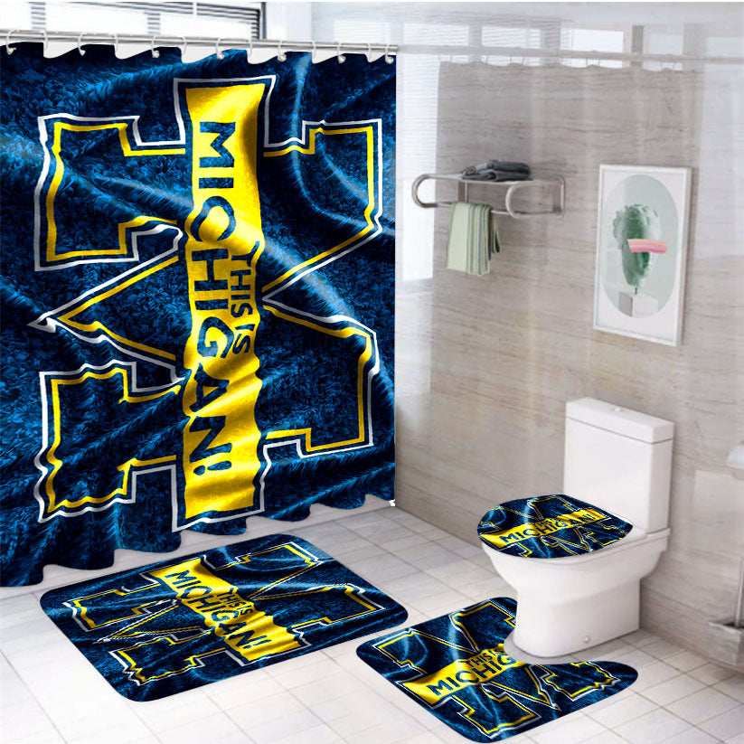 Michigan Flag Art Blue 4Pcs Bathroom Set Shower Curtain