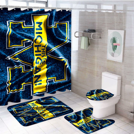 Michigan Flag Art Blue 4Pcs Bathroom Set Shower Curtain