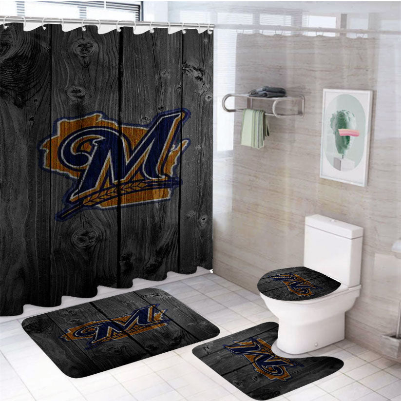 Michigan Logo Dark Wood Wallpaper 4Pcs Bathroom Set Shower Curtain