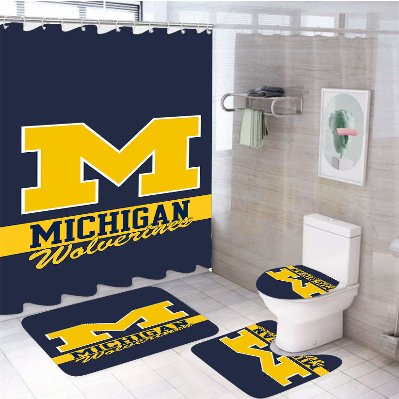Michigan Wolverines 4Pcs Bathroom Set Shower Curtain