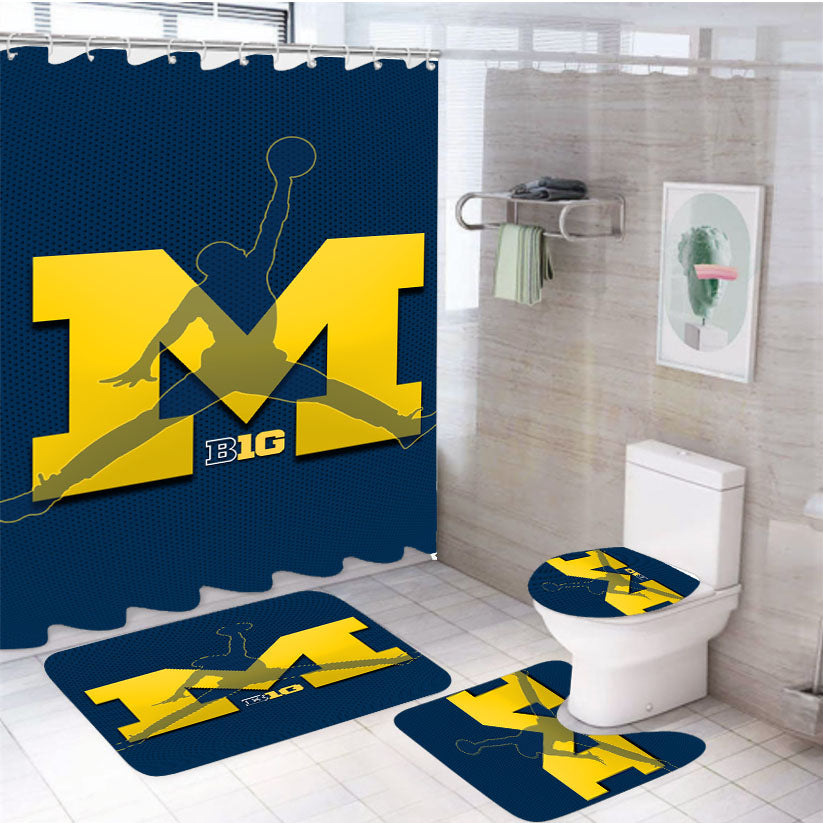 Michigan Wolverines Basketball 4Pcs Bathroom Set Shower Curtain