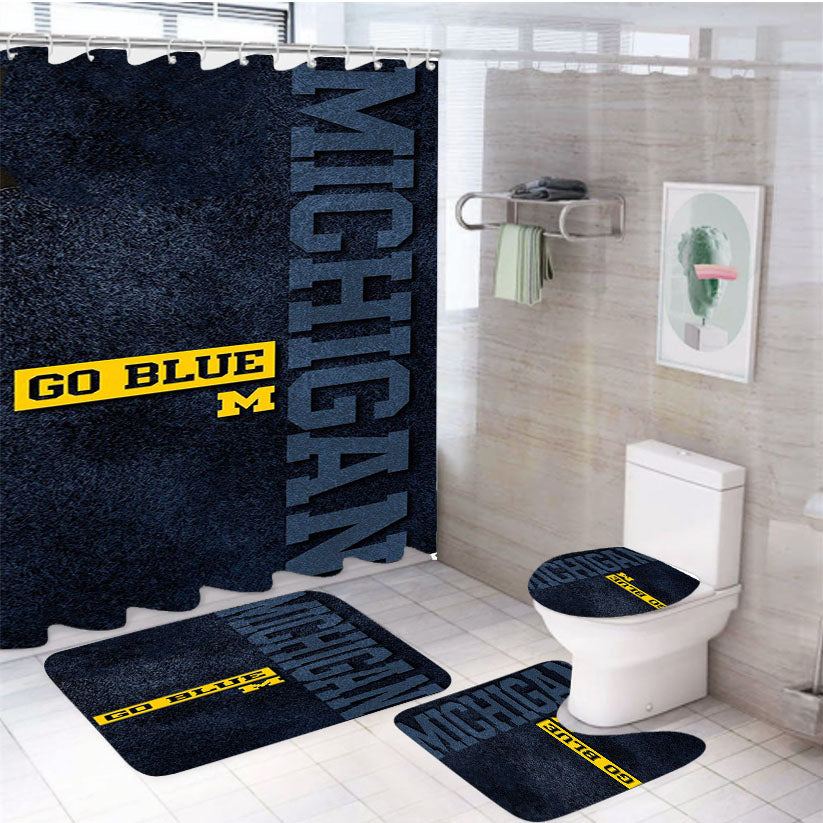 Michigan Wolverines Football 10 4Pcs Bathroom Set Shower Curtain