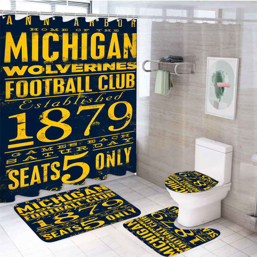 Michigan Wolverines Football Club Art Font 4Pcs Bathroom Set Shower Curtain