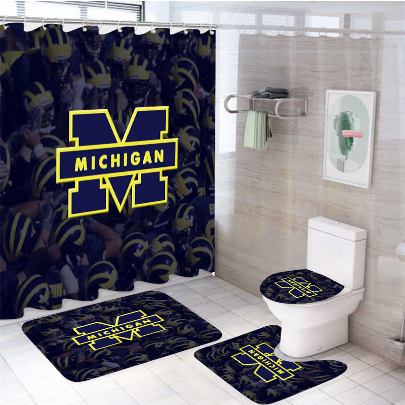 Michigan Wolverines Football Logo 4Pcs Bathroom Set Shower Curtain