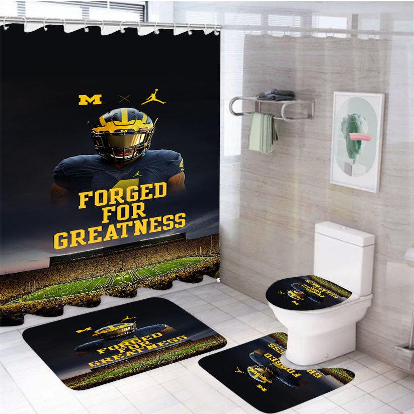 Michigan Wolverines For Greatness 4Pcs Bathroom Set Shower Curtain