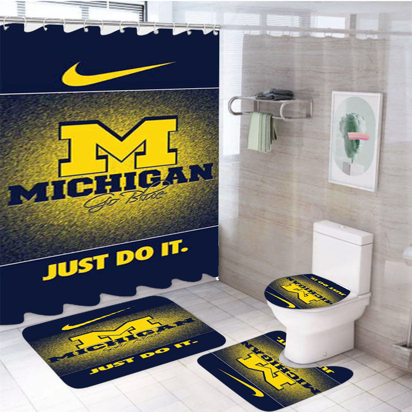 Michigan Wolverines Go Blue 2 4Pcs Bathroom Set Shower Curtain