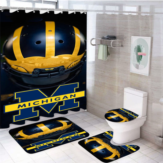 Michigan Wolverines Helmet 4Pcs Bathroom Set Shower Curtain